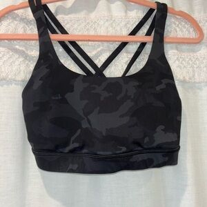 Lululemon Athletica Black and Grey Camo Sports Bra, Size 8